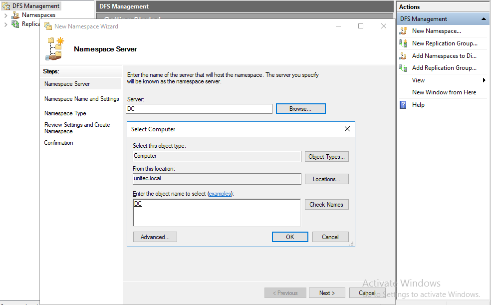 Создание Namespace шаг 1