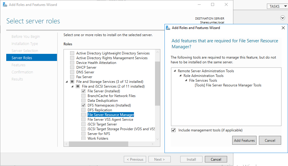 Установка File Server Resource Manager шаг 1